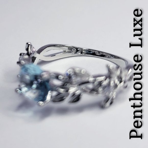 Aquamarine Silver Leaf Ring - Picture 3 of 6
